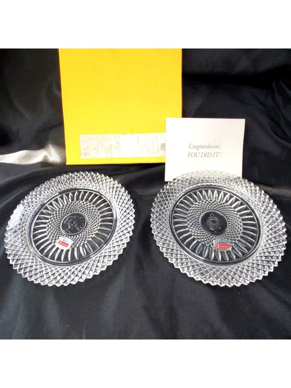 VTG 2 Fostoria Avon 92nd Anniversary Lead Crystal Plate‎ 1978 Original Box
